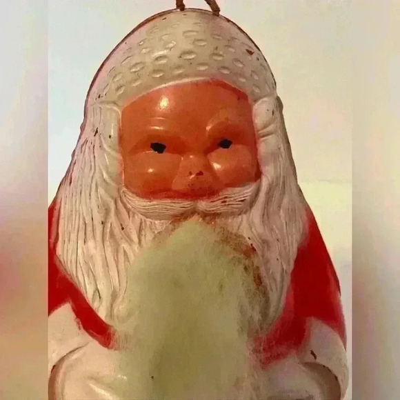 Vintage Plastic Santa Claus Rattle Ornament Rabbit Fur Beard - Picture 8 of 8